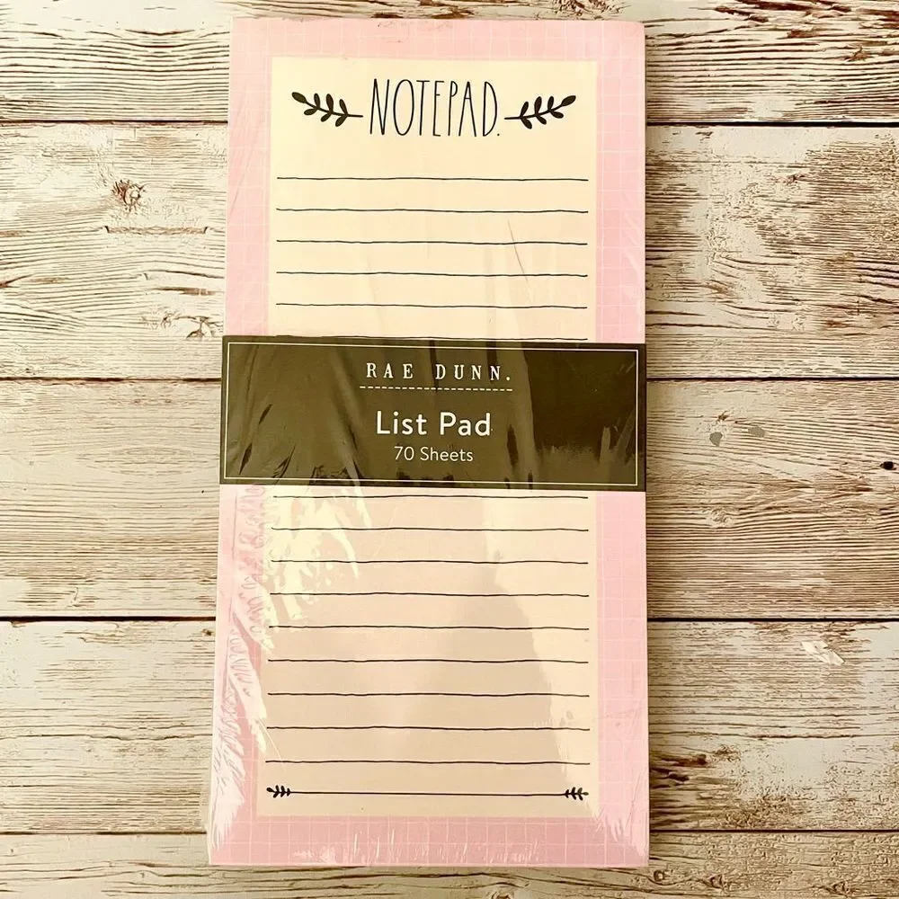 NWT Rae Dunn 2 Pc NOTEPAD / LIST Notepad Set Ivory PInk Blue Printed 140 Sheets